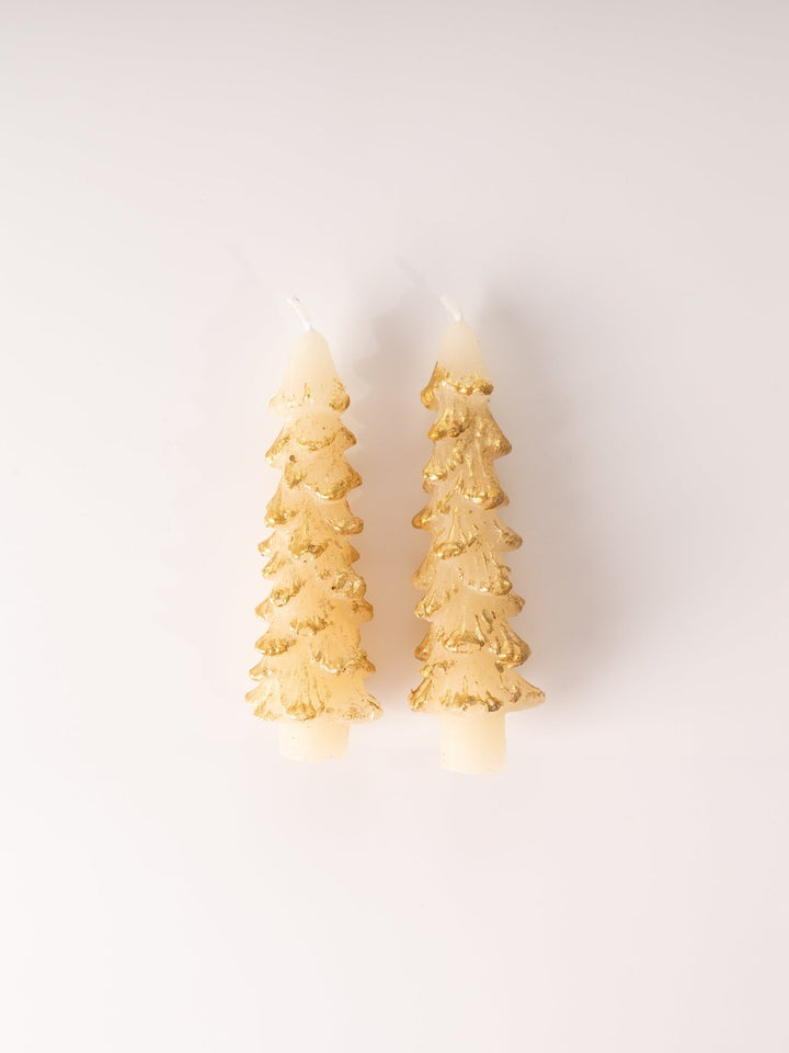 Gold Tipped Ivory Tree Taper Candles - Short