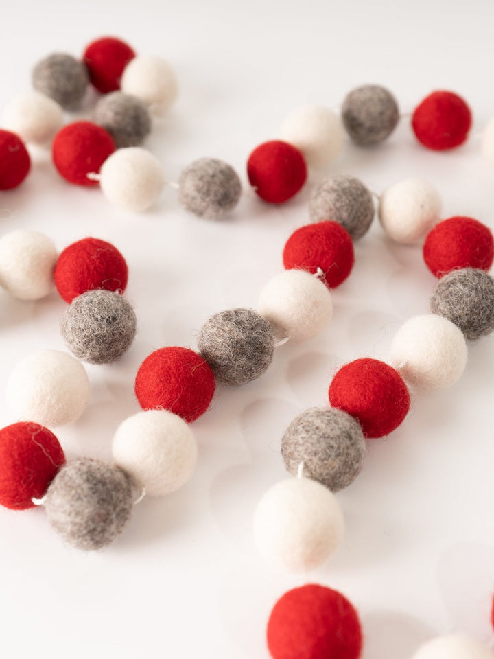 Pom Pom Garland Red Gray White