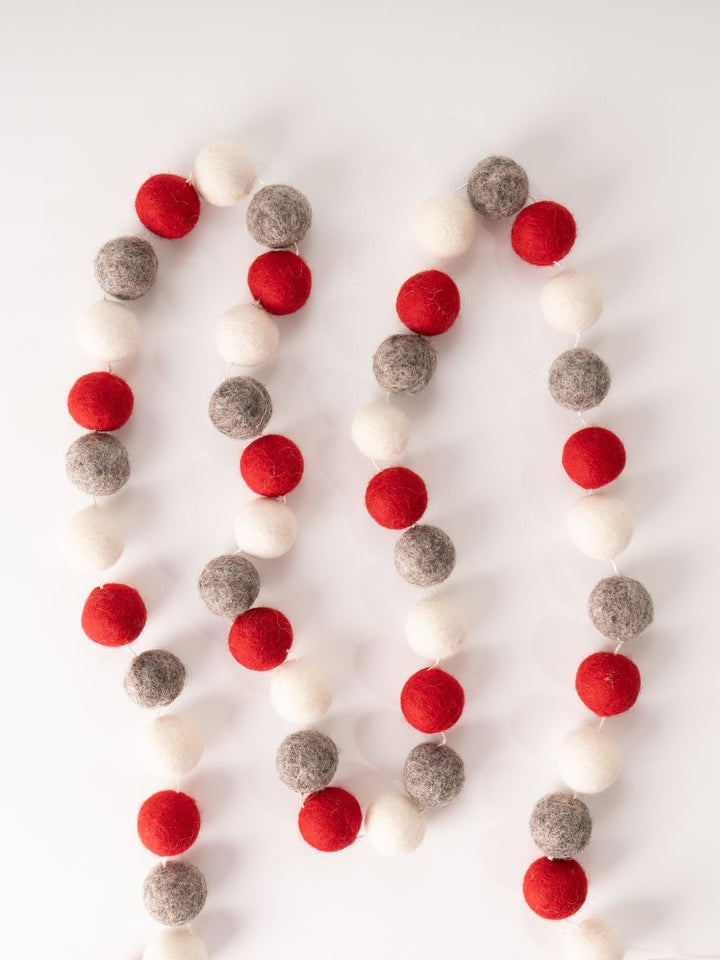 Pom Pom Garland Red Gray White