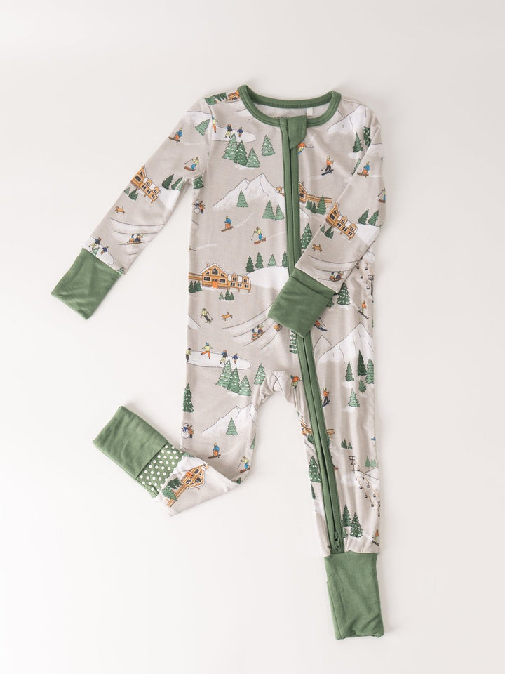 Winter Fun Skiers Zip Baby Romper