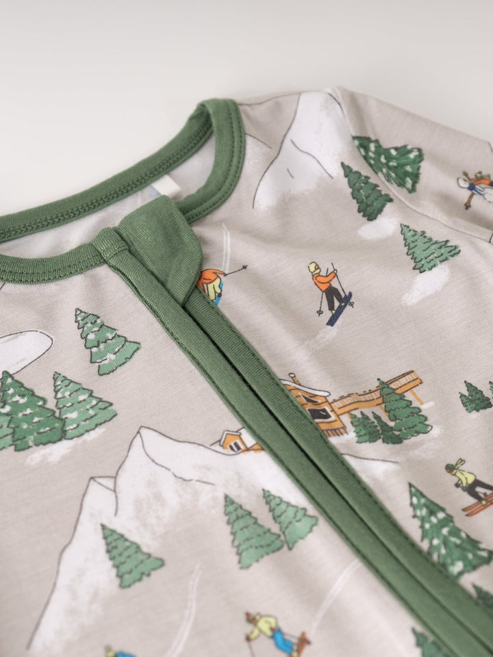 Winter Fun Skiers Zip Baby Romper