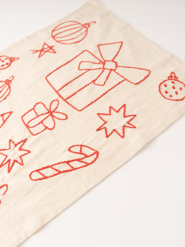 Red Holiday Icons Tea Towel