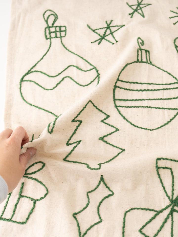 Green Holiday Icons Tea Towel