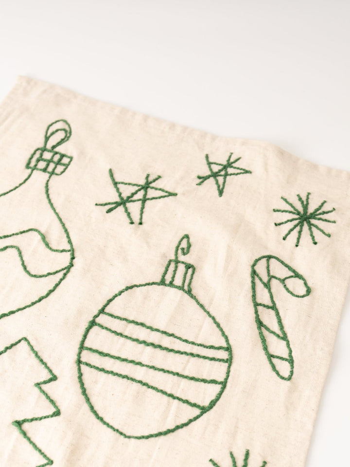 Green Holiday Icons Tea Towel