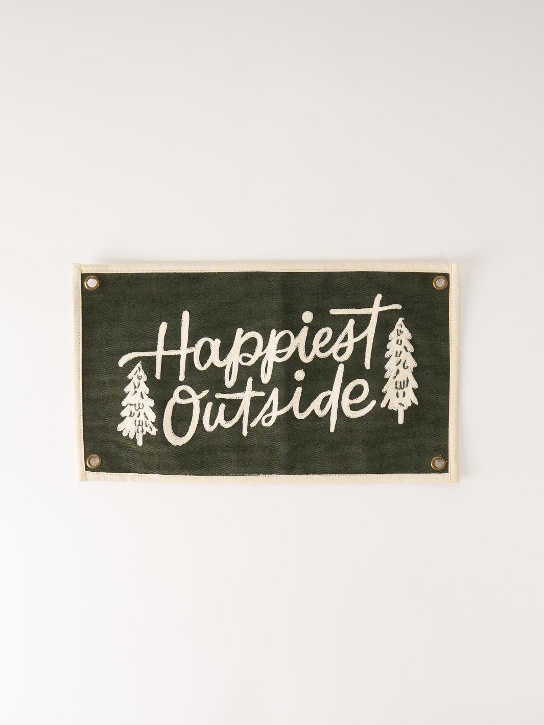 Happiest Outside Embroidered Banner