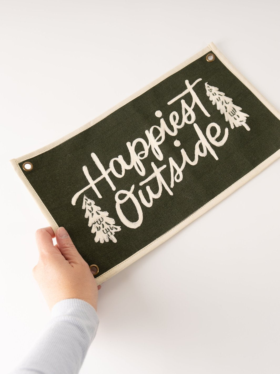 Happiest Outside Embroidered Banner