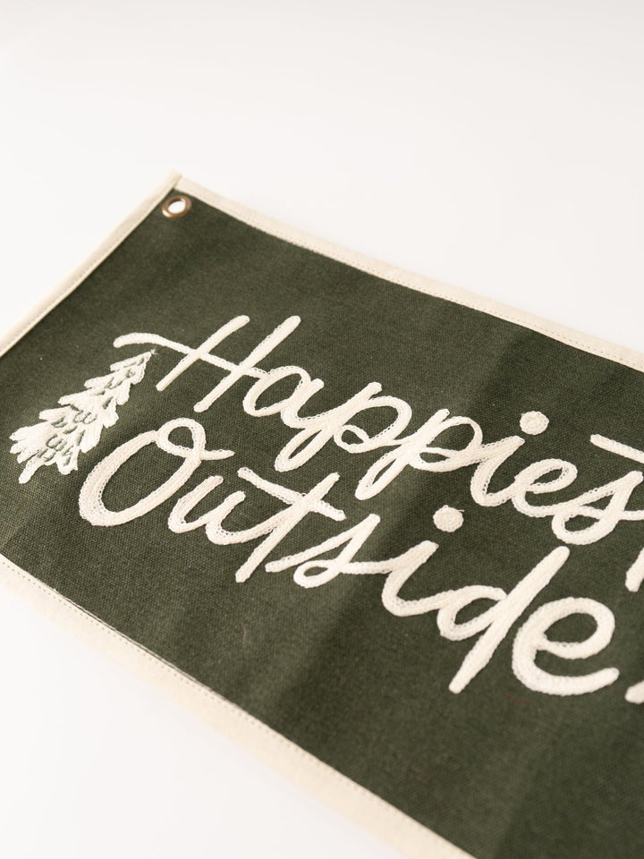 Happiest Outside Embroidered Banner