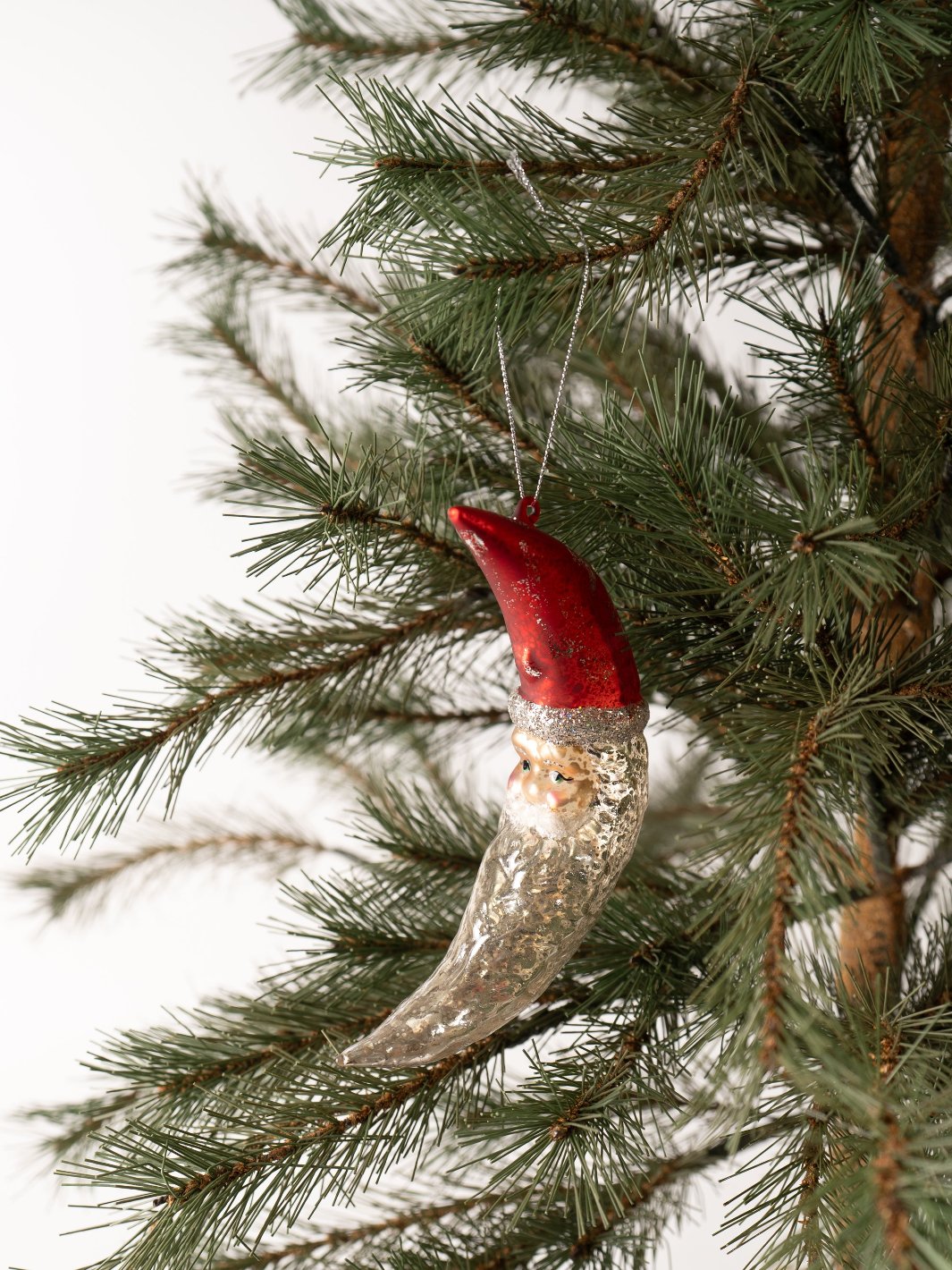 Hand Painted Glass Santa Moon Ornament