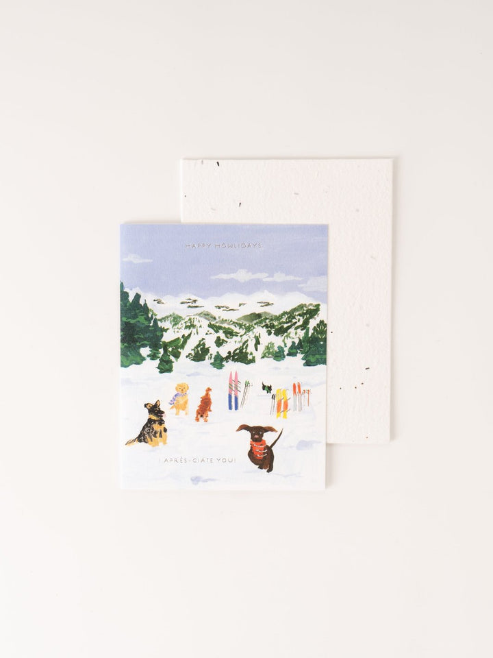 Skiing Pups Holiday Card with Plantable Envelope