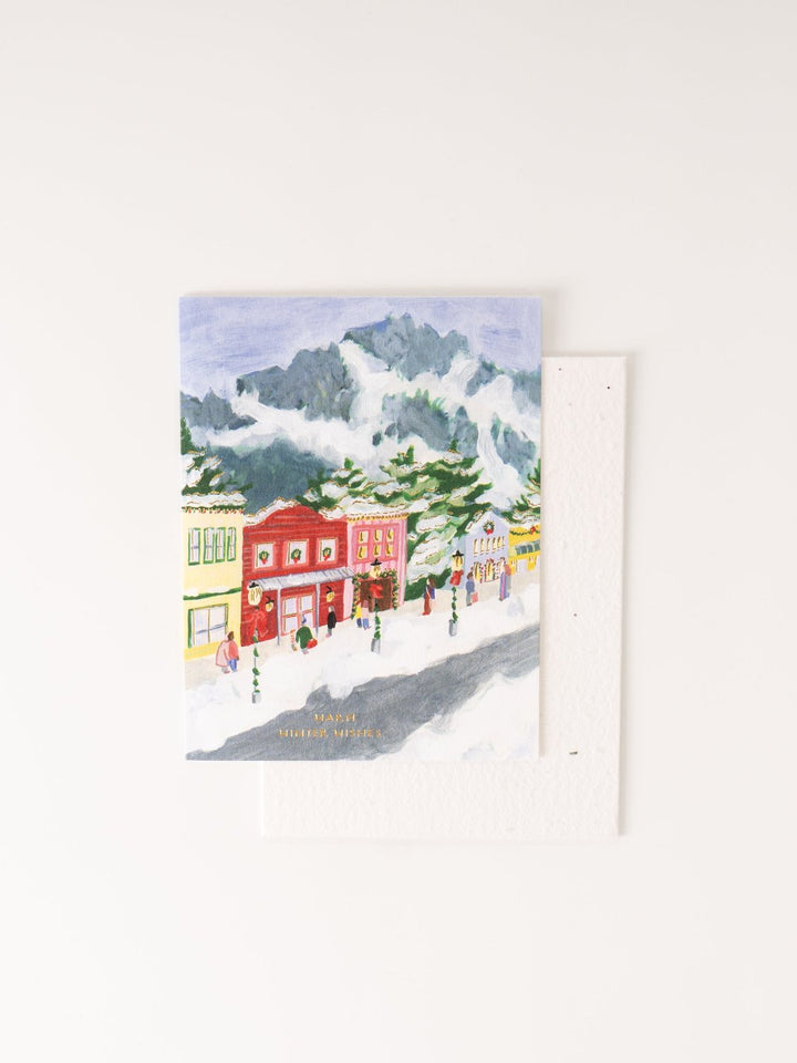 Winter Village Holiday Card with Plantable Envelope