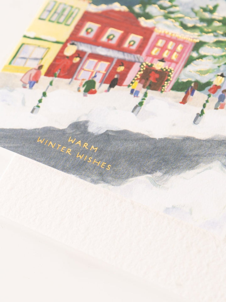 Winter Village Holiday Card with Plantable Envelope