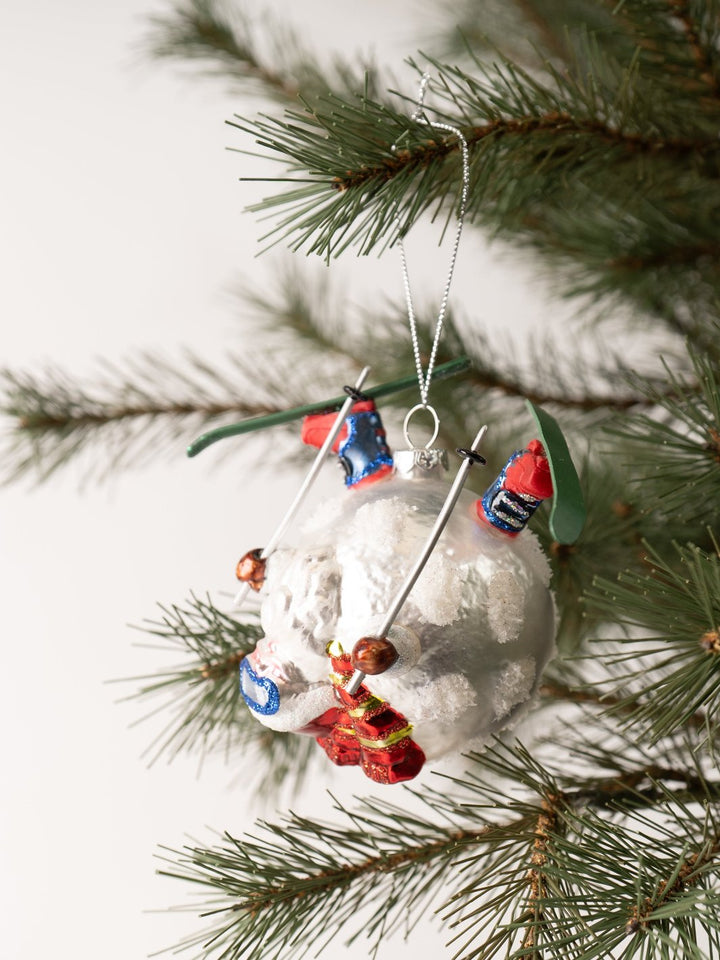 Snowball Skiing Santa Ornament