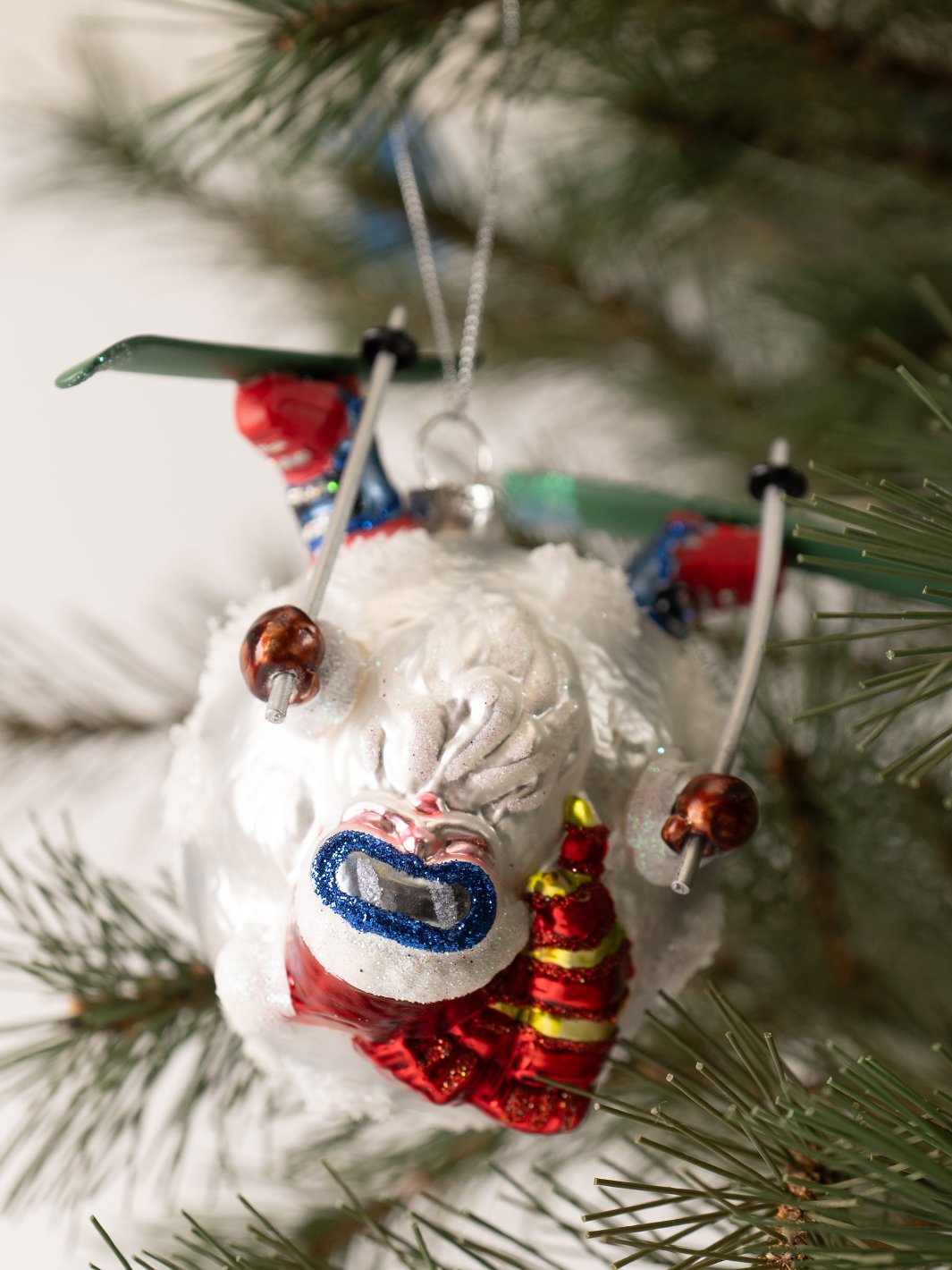 Snowball Skiing Santa Ornament