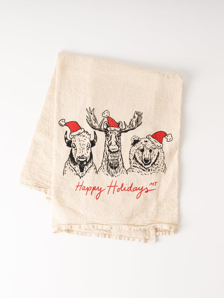 Happy Holidays Animals Dishtowel