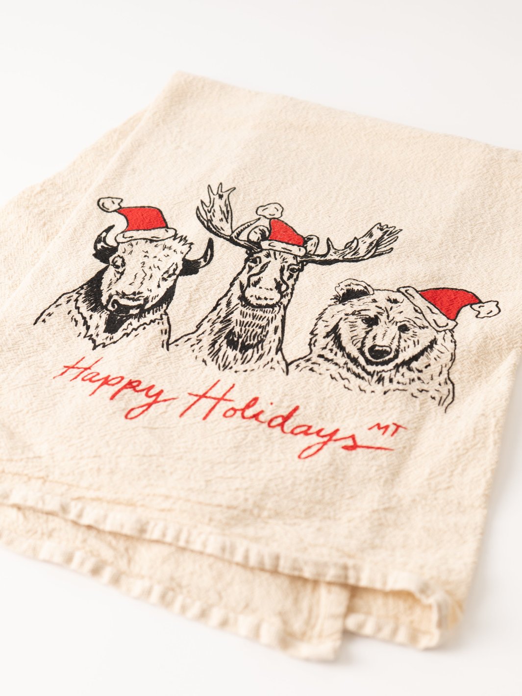 Happy Holidays Animals Dishtowel