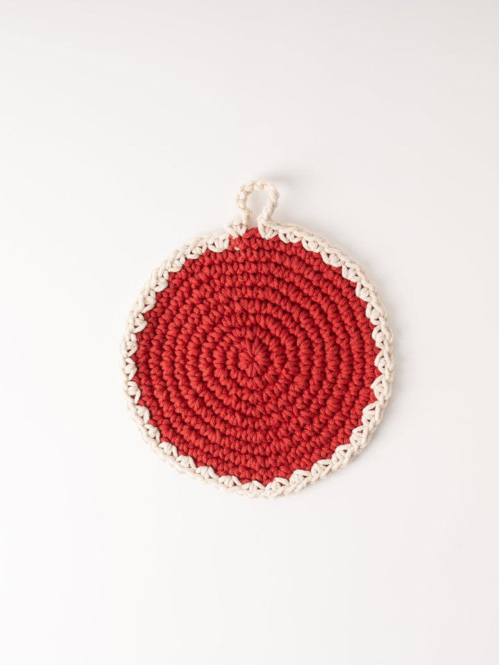 Round Red Cotton Crocheted Pot Holder