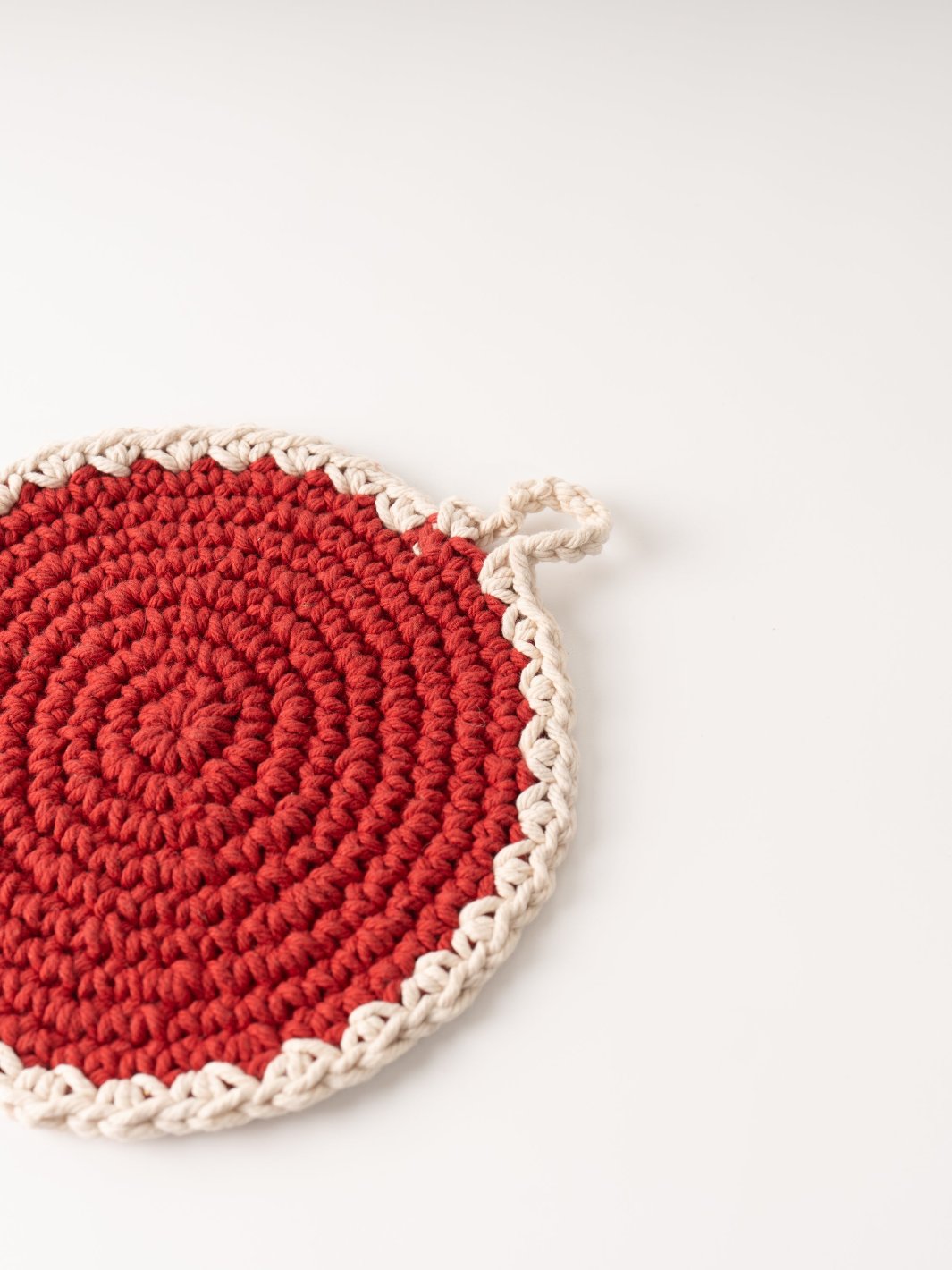 Round Red Cotton Crocheted Pot Holder