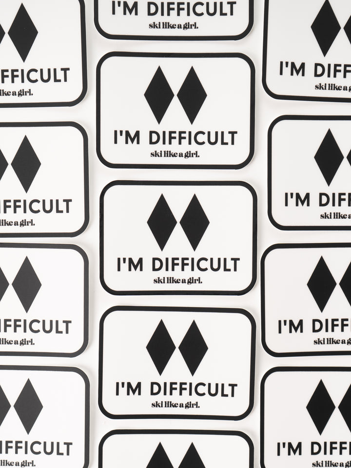 Ski Like A Girl I'm Difficult White Patch Sticker