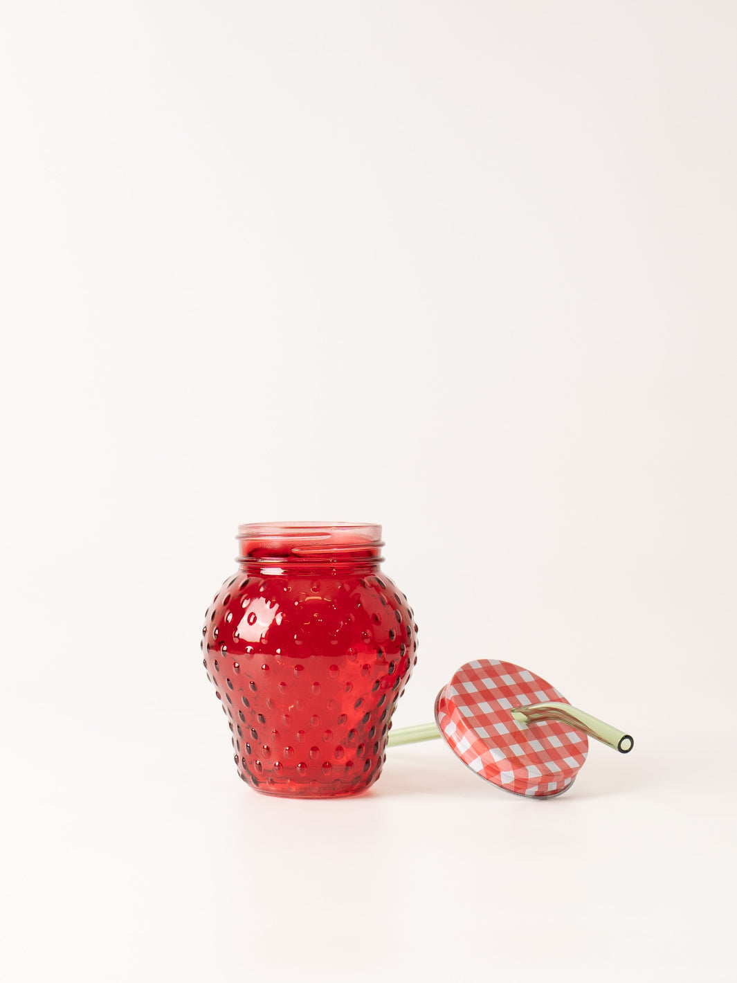 Strawberry Glass with Lid and Straw