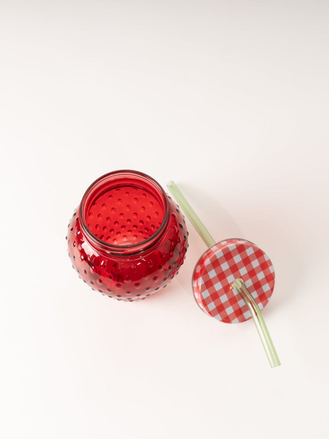 Strawberry Glass with Lid and Straw