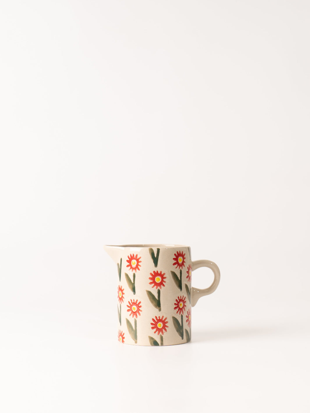 Stoneware Creamer with Red Flowers