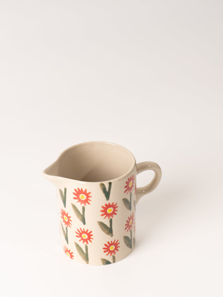 Stoneware Creamer with Red Flowers