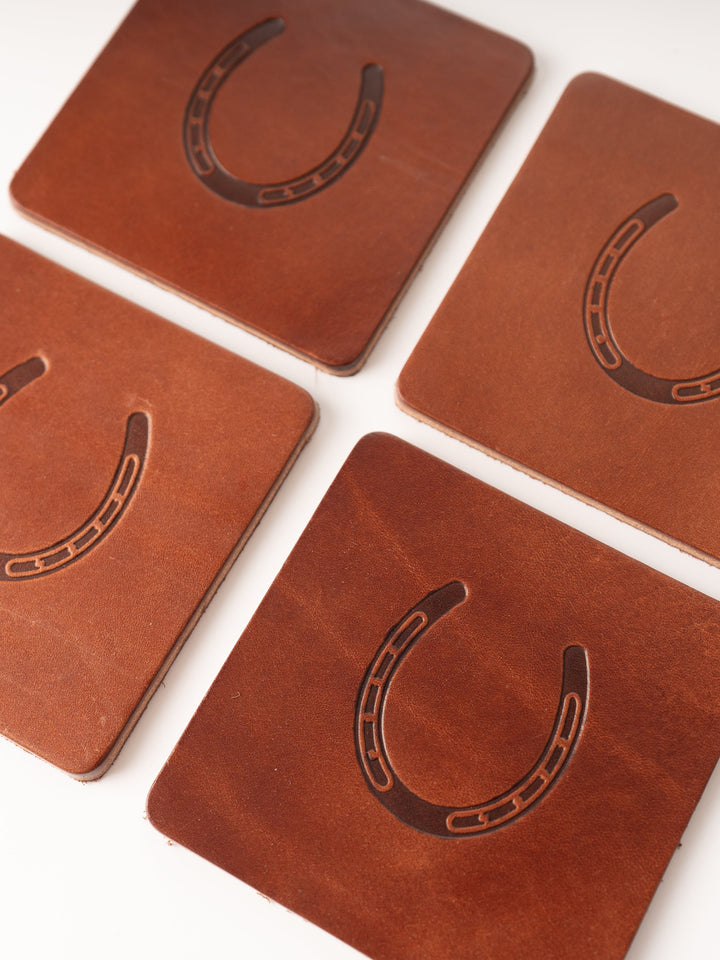 Leather Horseshoe Coaster Set