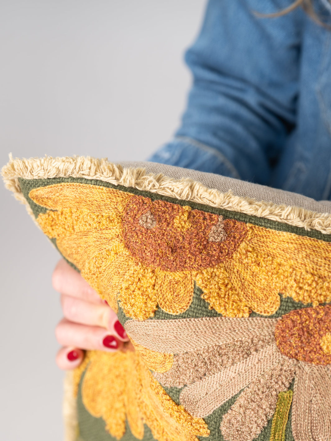 Fall Floral Embroidered Slub Pillow