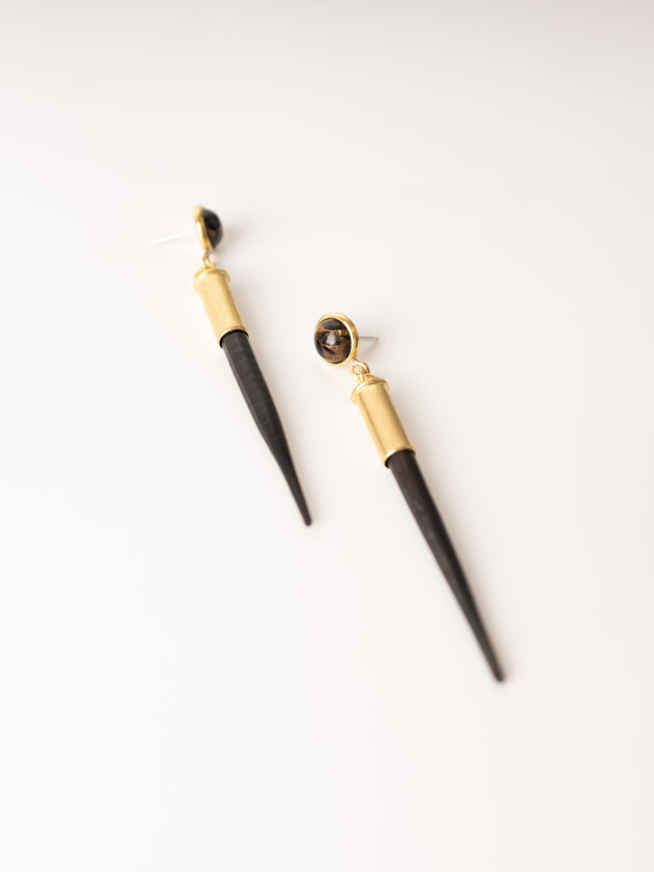 Black Quill + Obsidian Stud Earrings