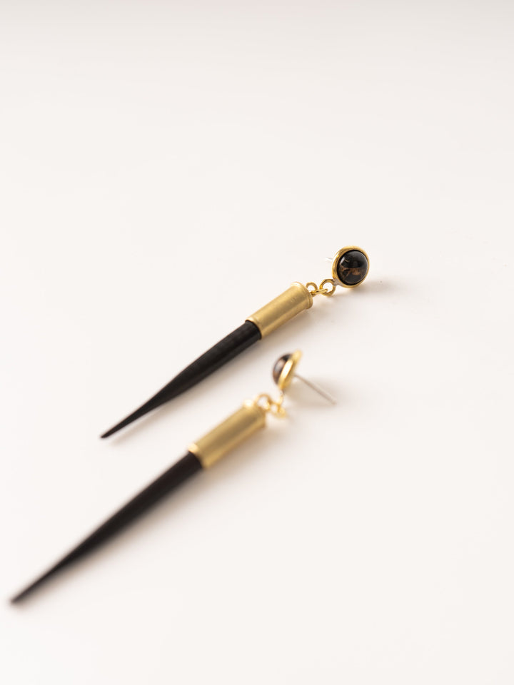 Black Quill + Obsidian Stud Earrings