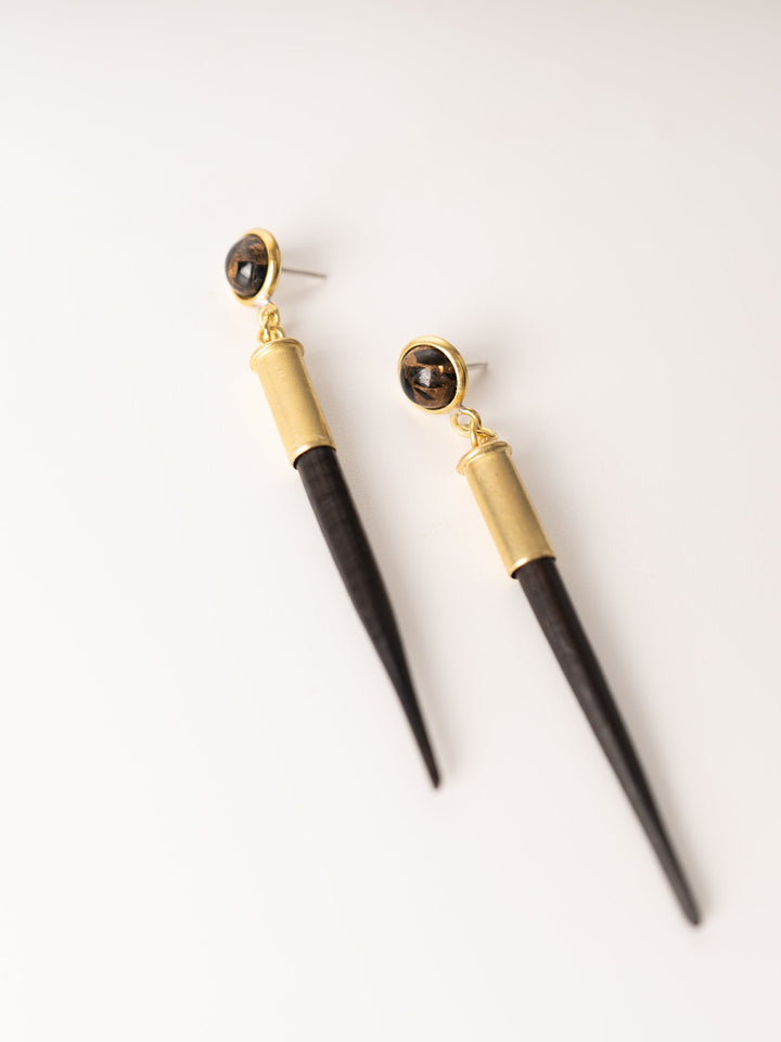 Black Quill + Obsidian Stud Earrings