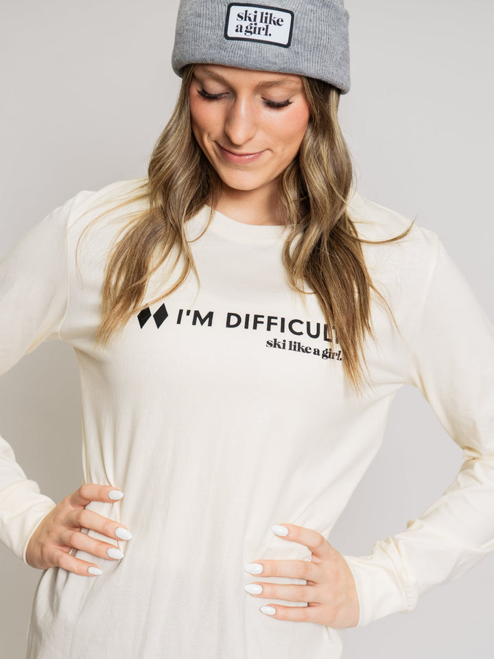 Ski Like A Girl White I'm Difficult Long Sleeve Tee