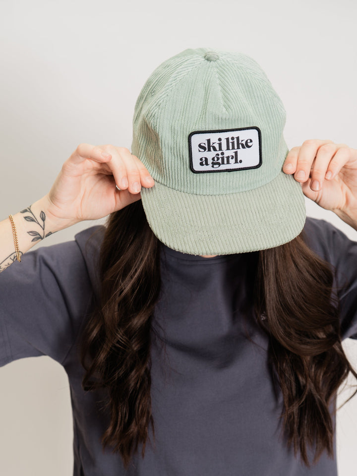 Ski Like A Girl Seafoam Cord Patch Hat