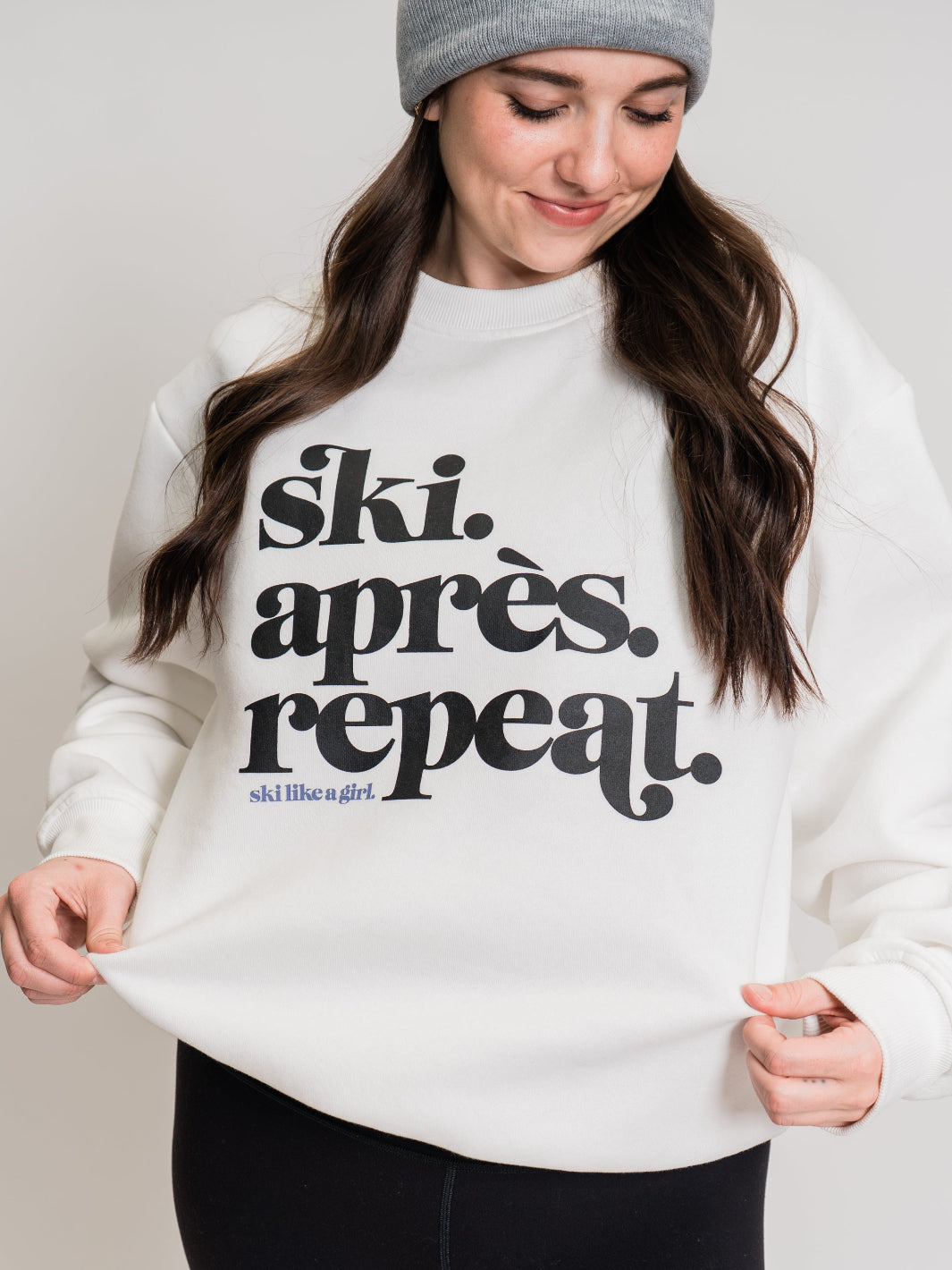 Ski Like A Girl White Ski Apres Repeat Crew Pullover