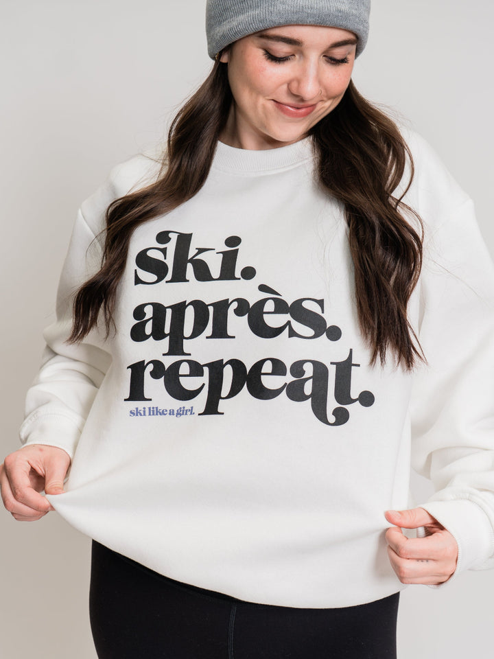 Ski Like A Girl White Ski Apres Repeat Crew Pullover