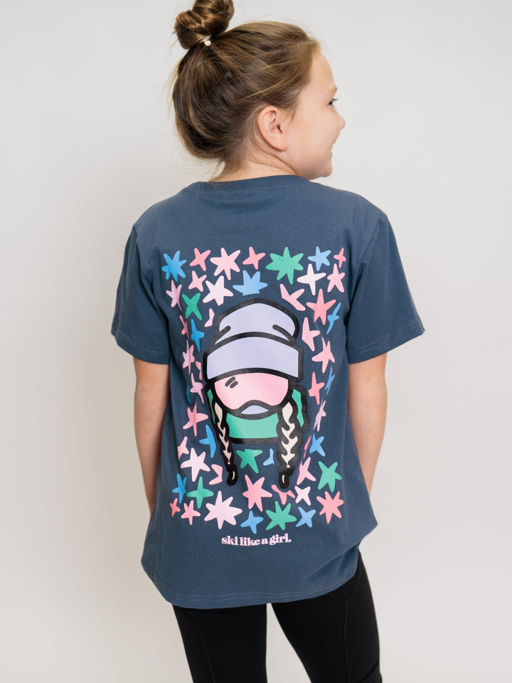 Ski Like A Girl Youth Blue Star Short Sleeve Tee