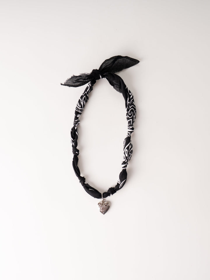 Black Silver Heart Bandana Necklace