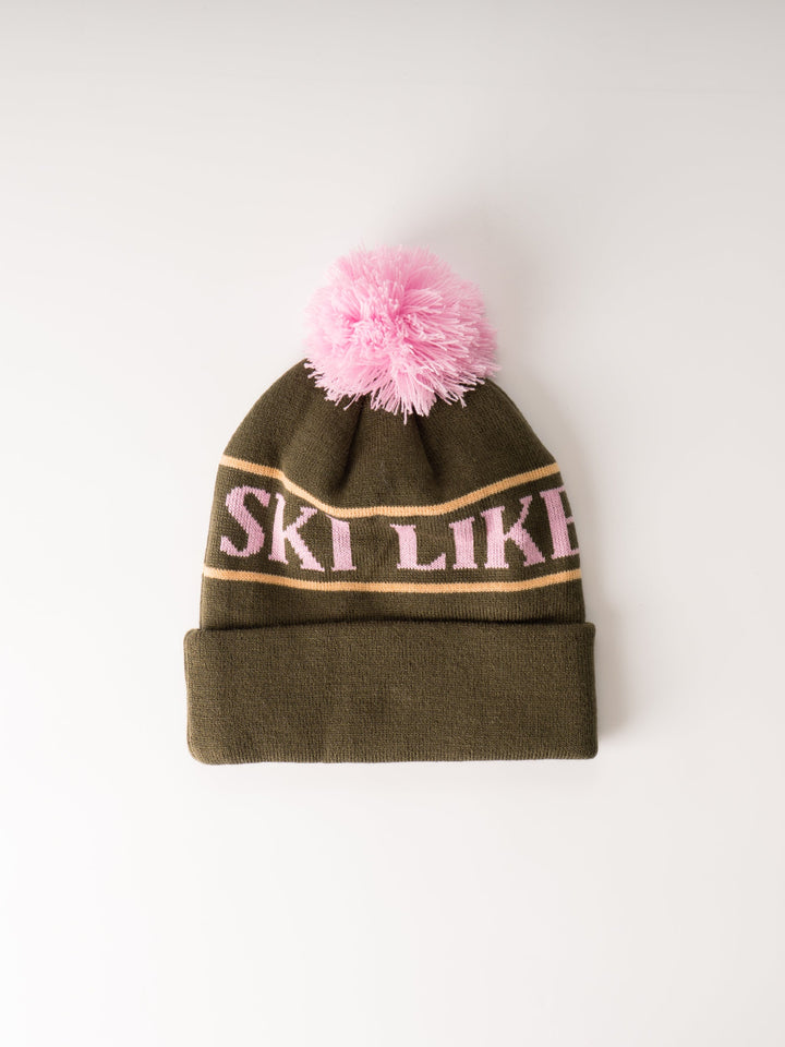 Ski Like A Girl Woods Team Pom Beanie