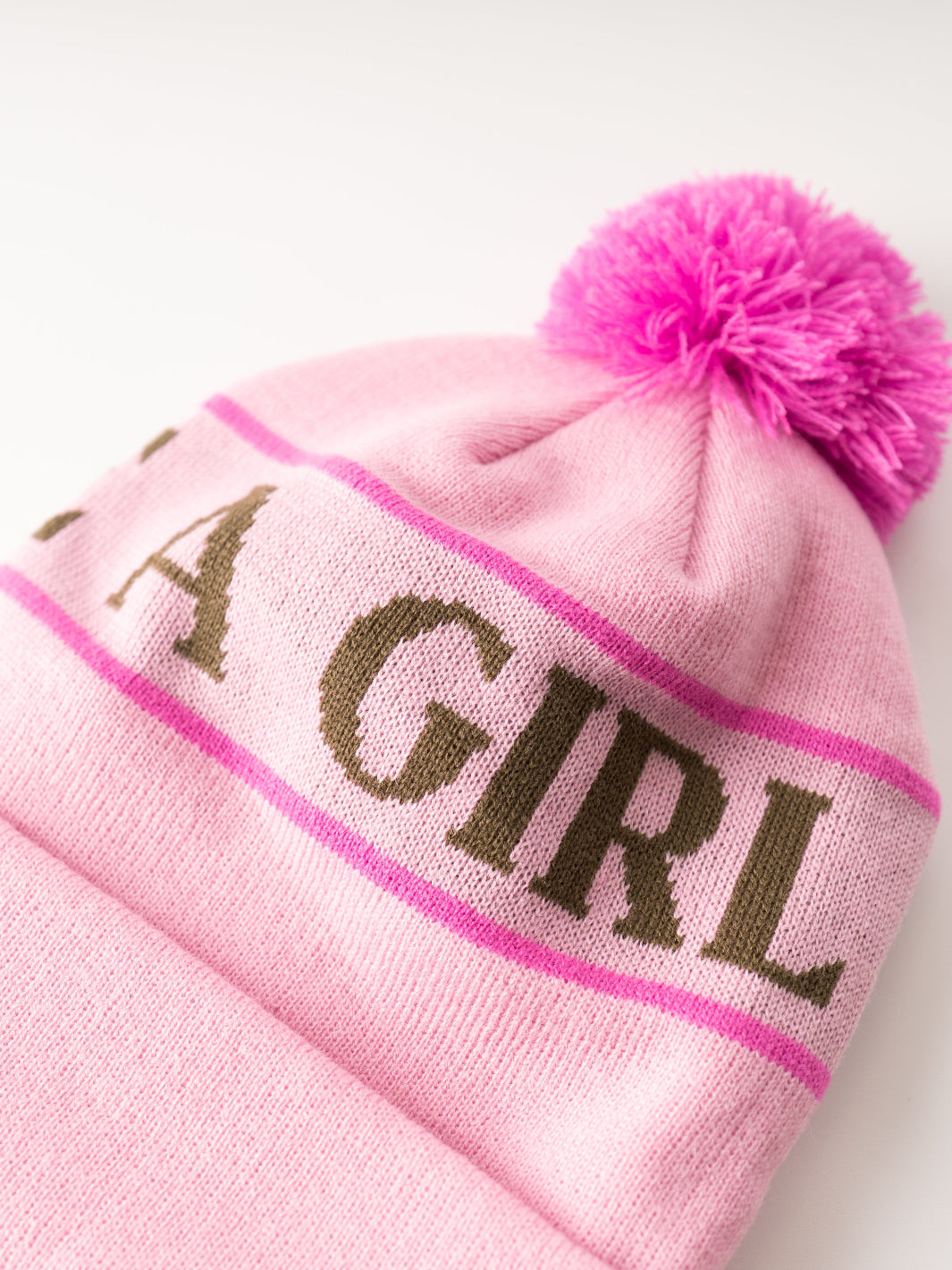 Ski Like A Girl Pink Team Pom Beanie