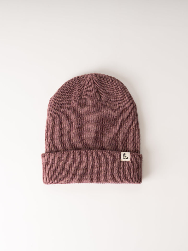 Ski Like A Girl Grape Knit Tag Beanie