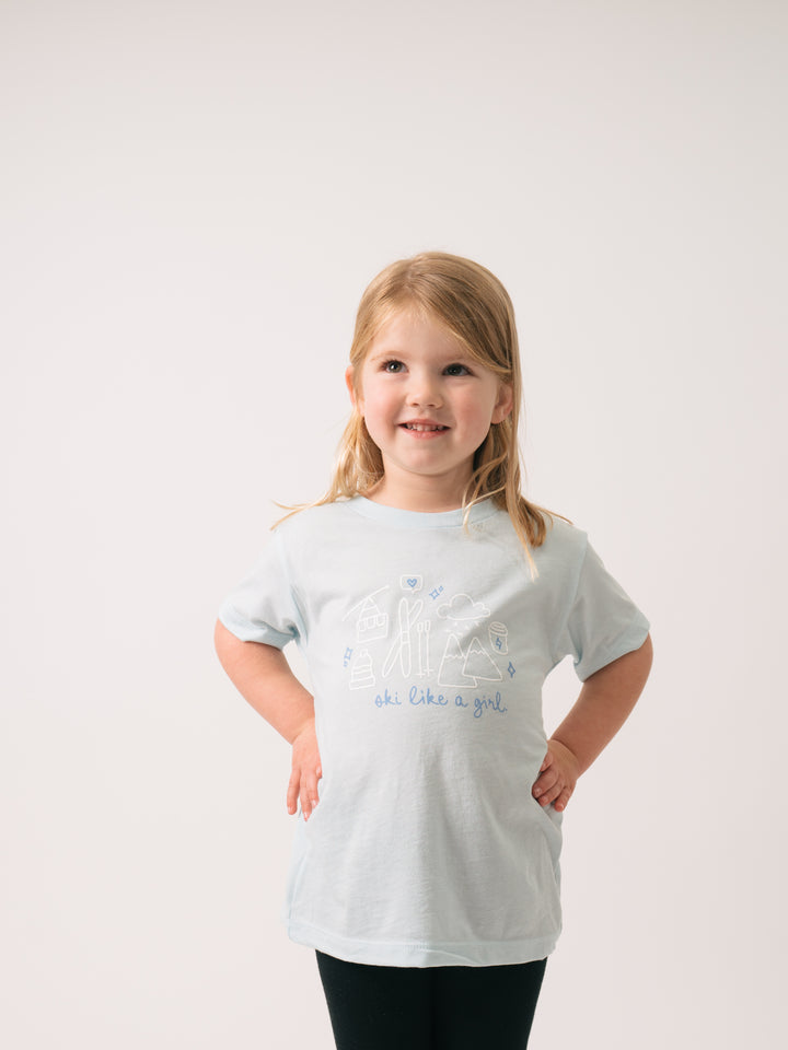 Ski Like A Girl Toddler Ice Blue Whimsy Ski Tee