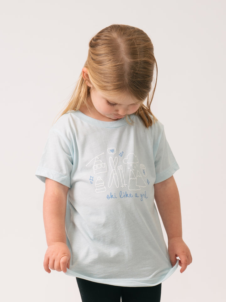 Ski Like A Girl Toddler Ice Blue Whimsy Ski Tee