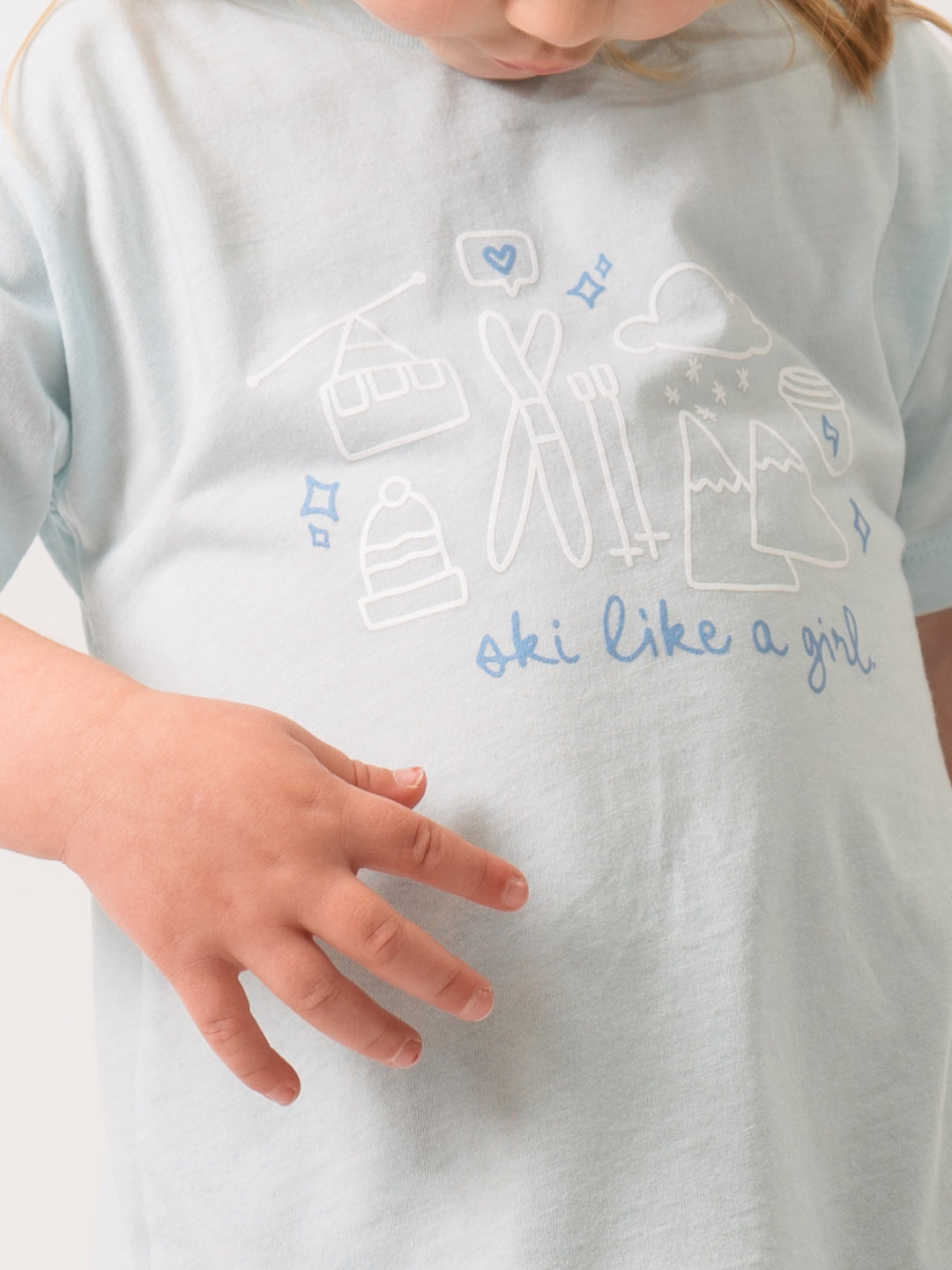 Ski Like A Girl Toddler Ice Blue Whimsy Ski Tee