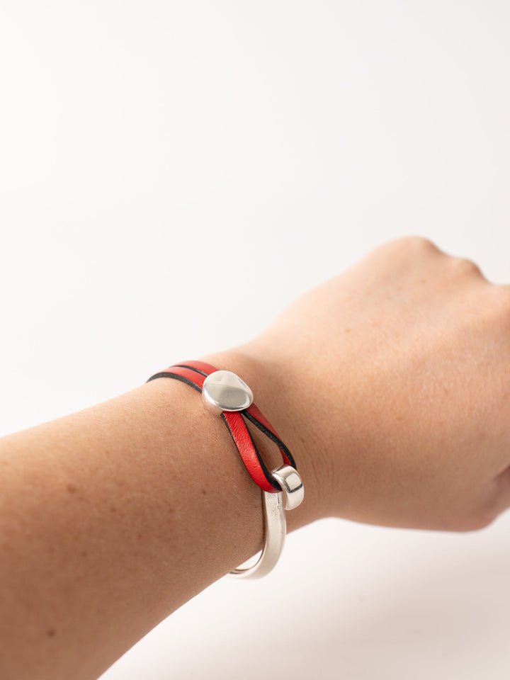Red Hammered Round Cuff Bracelet