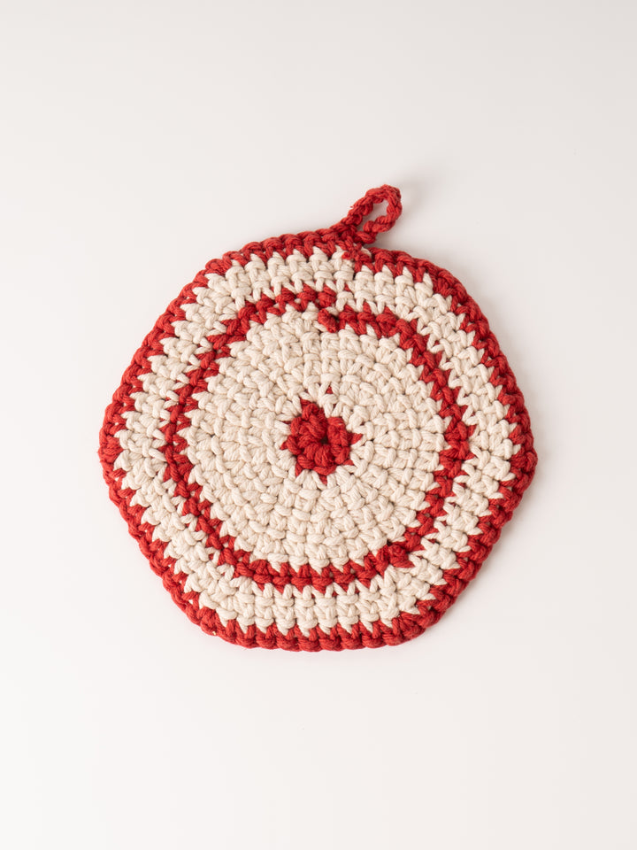 Red Ring Cotton Crocheted Pot Holder