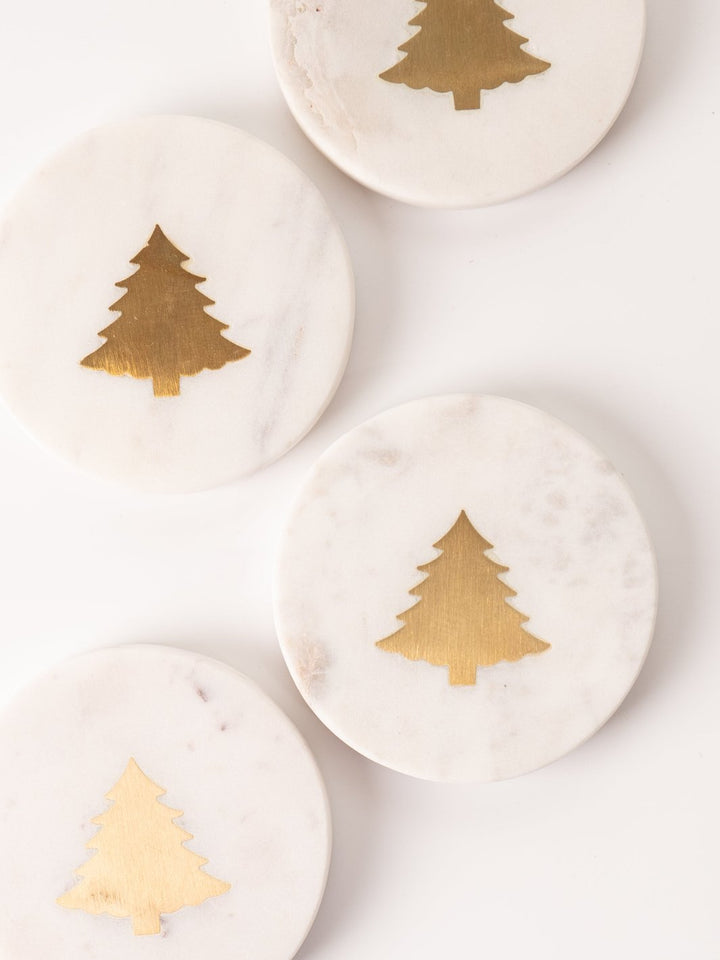 Brass Tree Inlay Marble Coaster