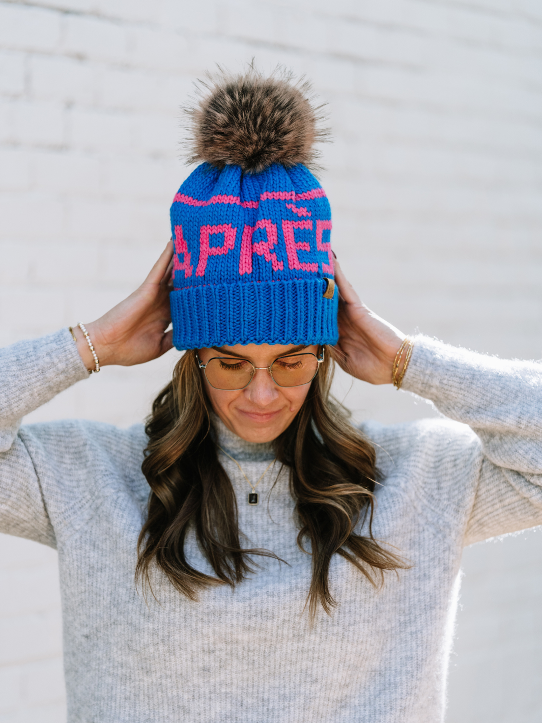 Pink + Cobalt Après Pom Hat