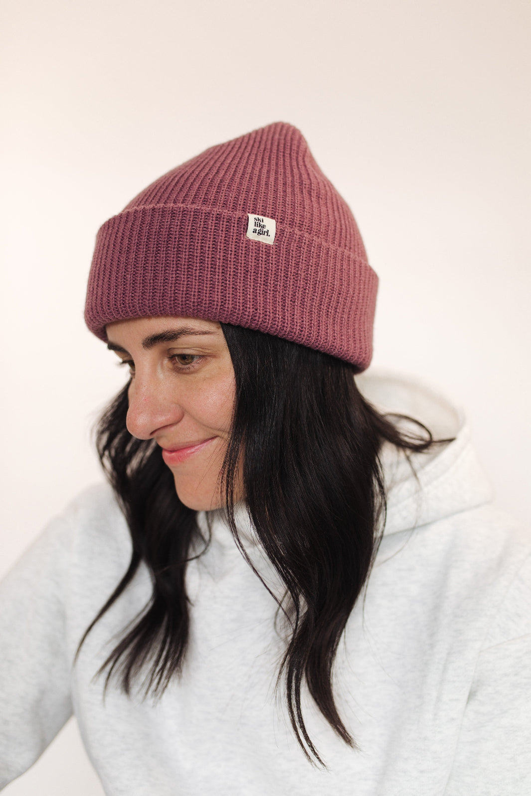 Ski Like A Girl Grape Knit Tag Beanie