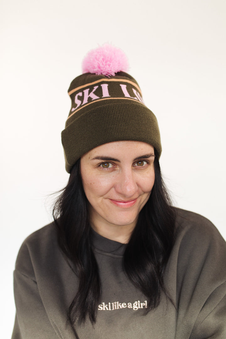 Ski Like A Girl Woods Team Pom Beanie