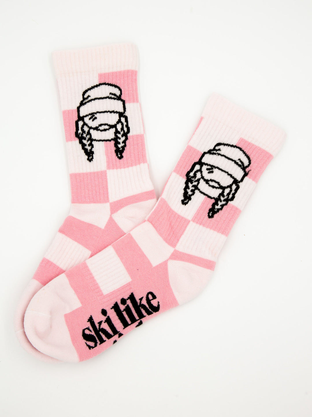 Ski Like a Girl Adult Pink Checker Socks